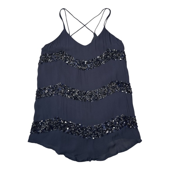 Willow & Clay Tops - Willow & Clay Navy Blue Sequin Tiered Strappy Cami Top WW8271CAT Size Large